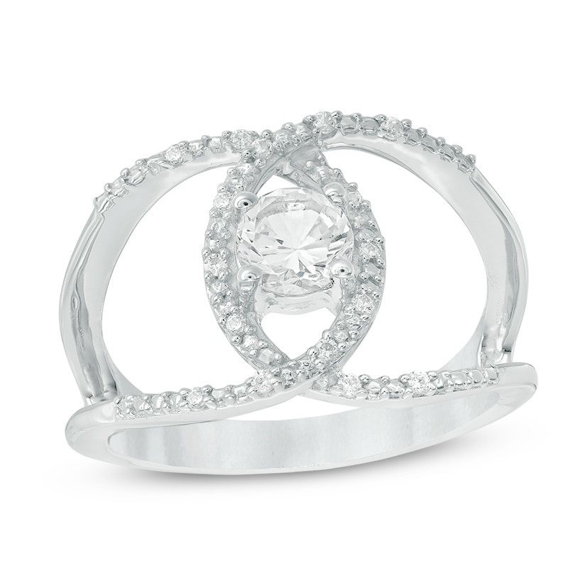 5.0mm Lab-Created White Sapphire and Diamond Accent Orbit Ring in Sterling Silver|Peoples Jewellers