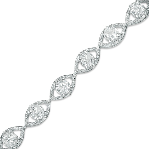 Lab-Created White Sapphire and 0.09 CT. T.W. Diamond Oval Link Bracelet in Sterling Silver - 7.5"