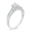 5.0mm Lab-Created White Sapphire and 0.09 CT. T.W. Diamond Split Shank Ring in Sterling Silver