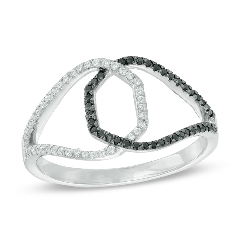 0.23 CT. T.W. Enhanced Black and White Diamond Interlocking Ring in Sterling Silver|Peoples Jewellers