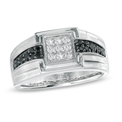 Men's 0.63 CT. T.W. Enhanced Black and White Diamond Ring in 10K White Gold