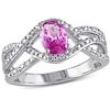 Oval Pink Sapphire and 0.15 CT. T.W. Diamond Crossover Ring in 10K White Gold