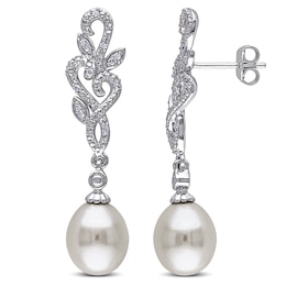 8.5-9.0mm Baroque Freshwater Cultured Pearl and 0.09 CT. T.W. Diamond Vine Drop Earrings in Sterling Silver