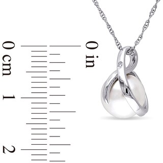 8.0-8.5mm Freshwater Cultured Pearl and Diamond Accent Loop Pendant in 10K White Gold-17"