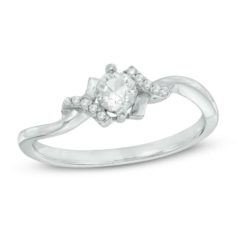 4.0mm Lab-Created White Sapphire and Diamond Accent Bypass Ring in Sterling Silver|Peoples Jewellers