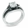 6.5mm Lab-Created White Sapphire and 0.56 CT. T.W. Black Diamond Tri-Sides Bridal Set in Sterling Silver