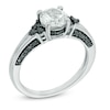 6.5mm Lab-Created White Sapphire and 0.56 CT. T.W. Black Diamond Tri-Sides Bridal Set in Sterling Silver