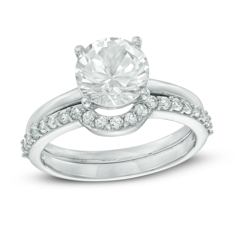8.0mm Lab-Created White Sapphire Bridal Set in 10K White Gold|Peoples Jewellers