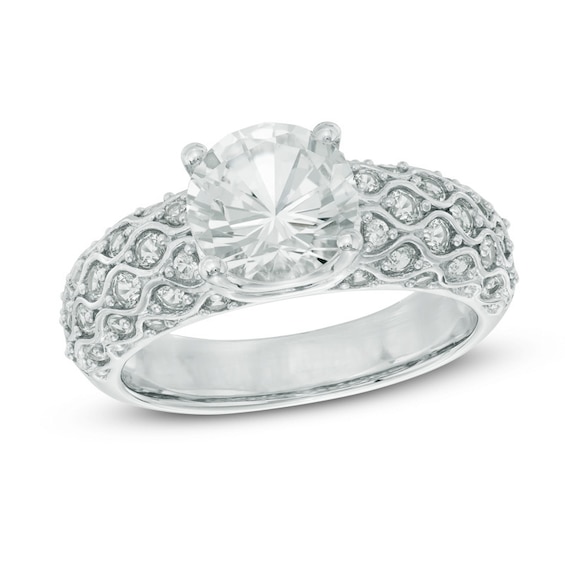 8.0mm Lab-Created White Sapphire Lattice Ring in 10K White Gold ...