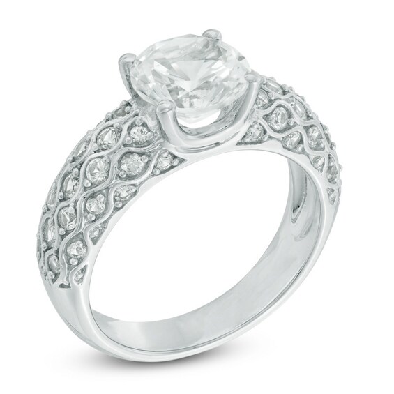 8.0mm Lab-Created White Sapphire Lattice Ring in 10K White Gold