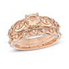 Thumbnail Image 0 of 6.0mm Morganite and 0.24 CT. T.W. Diamond Vintage-Style Bridal Set in 10K Rose Gold
