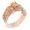 Thumbnail Image 1 of 6.0mm Morganite and 0.24 CT. T.W. Diamond Vintage-Style Bridal Set in 10K Rose Gold