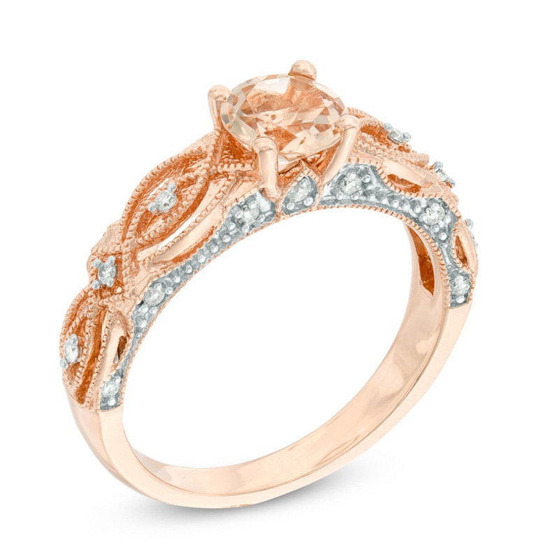 6.0mm Morganite and 0.24 CT. T.W. Diamond Vintage-Style Bridal Set in 10K Rose Gold|Peoples Jewellers