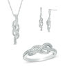 Thumbnail Image 1 of 0.15 CT. T.W. Diamond Infinity Pendant, Earrings and Ring Set in Sterling Silver - Size 7