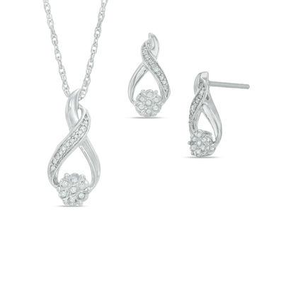 Diamond Accent Infinity Earrings and Pendant Set in Sterling Silver