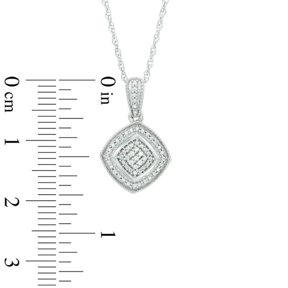 Diamond Accented Square Frame Pendant and Stud Earrings Set in Sterling Silver