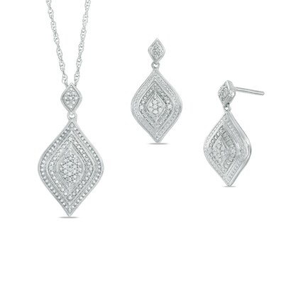 Diamond Accent Flame-Shaped Frame Pendant and Drop Earrings Set in Sterling Silver