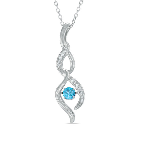 Unstoppable Love™ 4.0mm Swiss Blue Topaz and Lab-Created White Sapphire Infinity Pendant in Sterling Silver