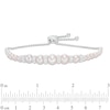 Thumbnail Image 1 of 3.0-8.0mm Freshwater Cultured Pearl and Lab-Created White Sapphire Collar Bolo Bracelet in Sterling Silver-9.0"