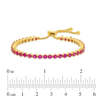 Lab-Created Ruby Bolo Bracelet in Sterling Silver with 18K Gold Plate - 9.0"