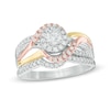 Thumbnail Image 1 of 0.58 CT. T.W. Diamond Frame Swirl Bridal Set in 10K Tri-Tone Gold