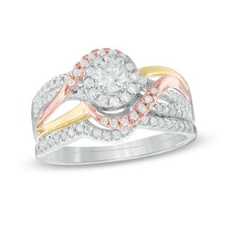 0.18 CT. T.W. Diamond Frame Promise Ring in Sterling Silver and 10K Rose  Gold