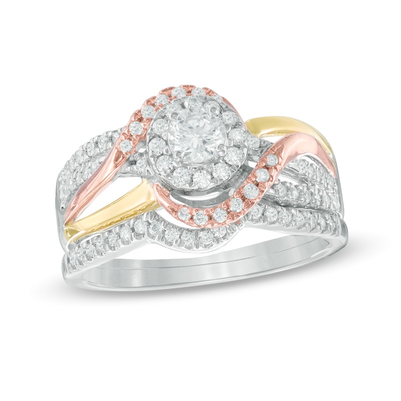 0.58 CT. T.W. Diamond Frame Swirl Bridal Set in 10K Tri-Tone Gold|Peoples Jewellers