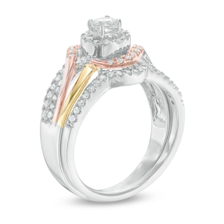 0.58 CT. T.W. Diamond Frame Swirl Bridal Set in 10K Tri-Tone Gold