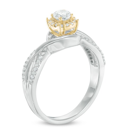 0.23 CT. T.W. Diamond Frame Twist Promise Ring in Sterling Silver and 10K Gold