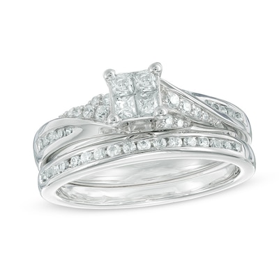 0.46 CT. T.W. Quad Diamond Twist Bridal Set in 10K White Gold