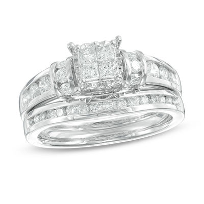 0.95 CT. T.W. Quad Diamond Collar Bridal Set in 14K White Gold