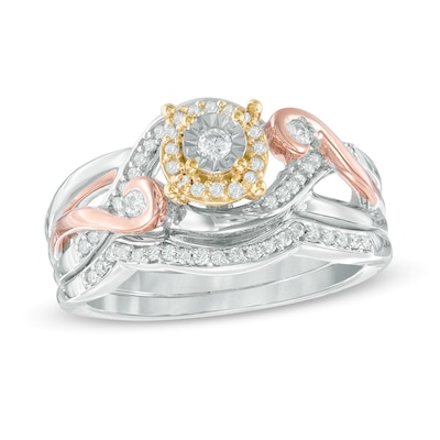 0.30 CT. T.W. Diamond Frame Swirl Bridal Set in Sterling Silver and 10K Two-Tone Gold