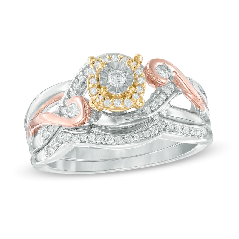 0.30 CT. T.W. Diamond Frame Swirl Bridal Set in Sterling Silver and 10K Two-Tone Gold|Peoples Jewellers