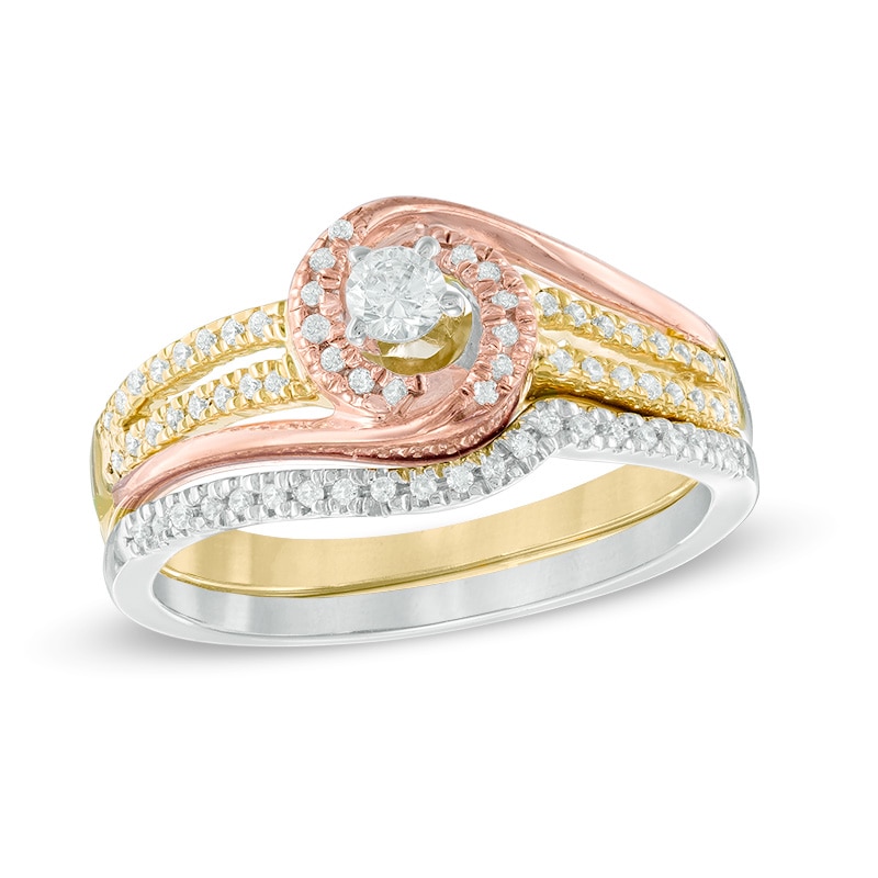 0.31 CT. T.W. Diamond Swirl Bridal Set in 10K Tri-Tone Gold|Peoples Jewellers