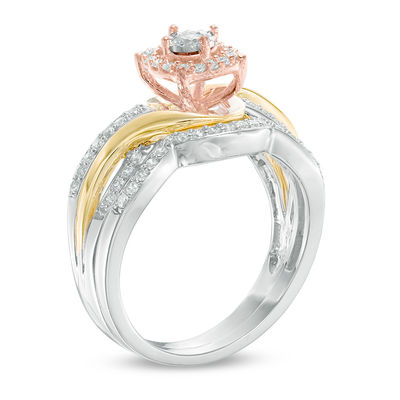 0.45 CT. T.W. Diamond Frame Twist Bridal Set in Sterling Silver and 10K Two-Tone Gold