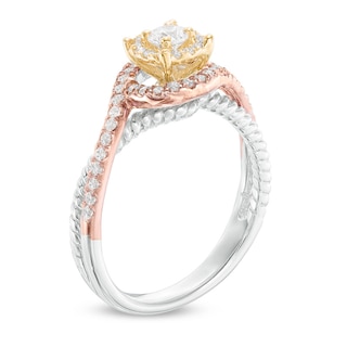 0.36 CT. T.W. Diamond Layered Frame Swirl Engagement Ring in 10K Tri-Tone Gold