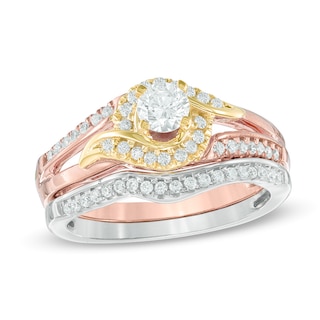 0.45 CT. T.W. Diamond Swirl Bridal Set in 10K Tri-Tone Gold