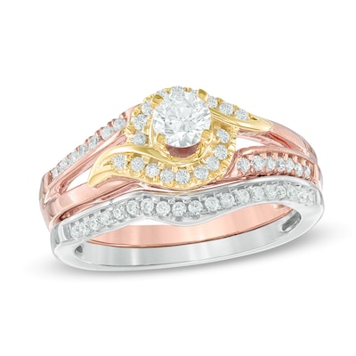 0.45 CT. T.W. Diamond Swirl Bridal Set in 10K Tri-Tone Gold