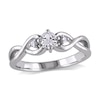 4.0mm Lab-Created White Sapphire and Diamond Accent Three Stone Promise Ring in Sterling Silver