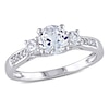 6.0mm Lab-Created White Sapphire and Diamond Accent Three Stone Ring in 10K White Gold