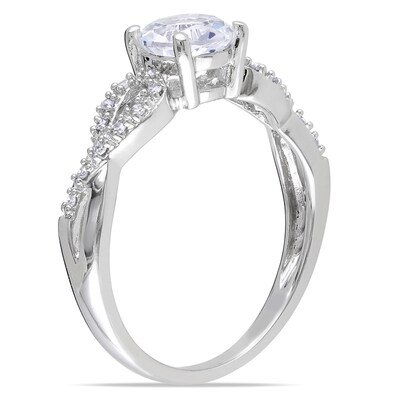 6.0mm Lab-Created White Sapphire and Diamond Accent Twist Ring in 10K White Gold