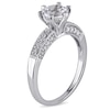 Thumbnail Image 2 of 6.5mm Lab-Created White Sapphire and 0.24 CT. T.W. Diamond Vintage-Style Ring in 10K White Gold