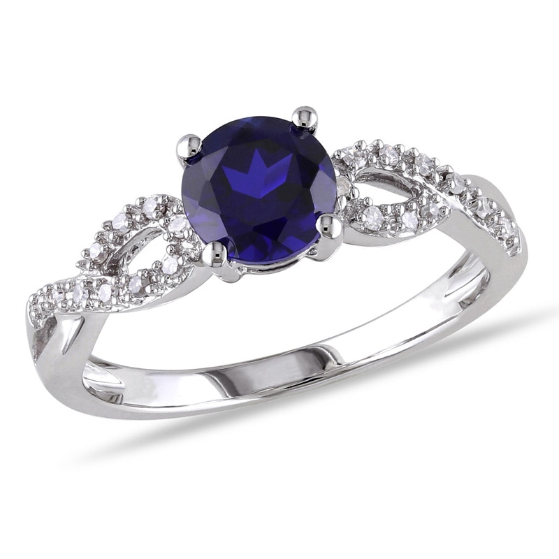 Main Image 1 of 6.0mm Lab-Created Blue Sapphire and Diamond Accent Twist Ring in 10K White Gold