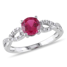 6.0mm Lab-Created Ruby and Diamond Accent Twist Ring in 10K White Gold