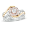 Thumbnail Image 1 of 0.95 CT. T.W. Princess-Cut Diamond Square Frame Swirl Bridal Set in 10K Tri-Tone Gold