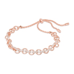 Lab-Created White Sapphire Open Link Bolo Bracelet in Sterling Silver and 18K Rose Gold Plate - 9.0&quot;