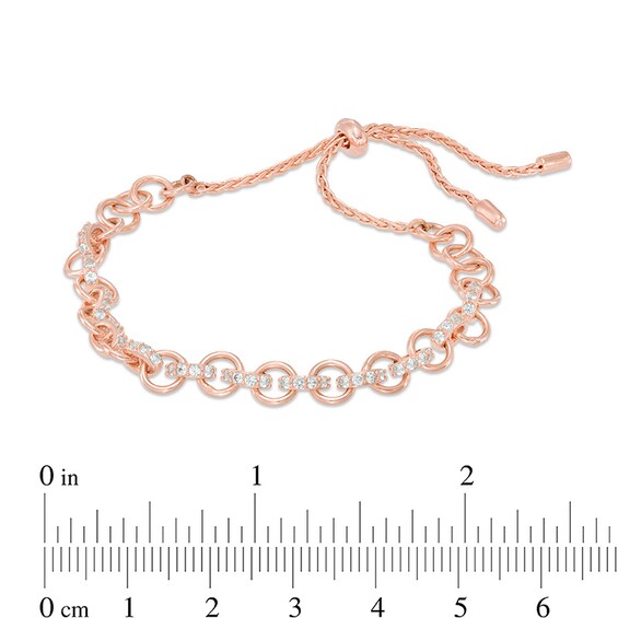 Lab-Created White Sapphire Open Link Bolo Bracelet in Sterling Silver and 18K Rose Gold Plate - 9.0"