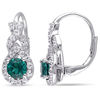 Thumbnail Image 1 of 5.0mm Lab-Created Emerald and White Sapphire Frame Teardrop Earrings in Sterling Silver