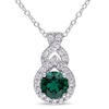 6.5mm Lab-Created Emerald and White Sapphire Teardrop Frame Pendant in Sterling Silver