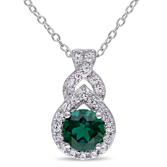 6.5mm Lab-Created Emerald and White Sapphire Teardrop Frame Pendant in ...
